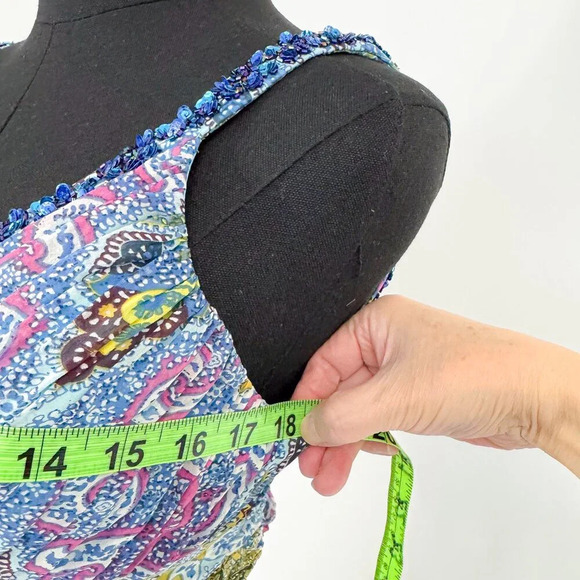 VINTAGE ADRIANNA PAPELL EVENING BEADED PAISLEY DRESS WITH TIE KNOT BACK - Picture 3 of 9